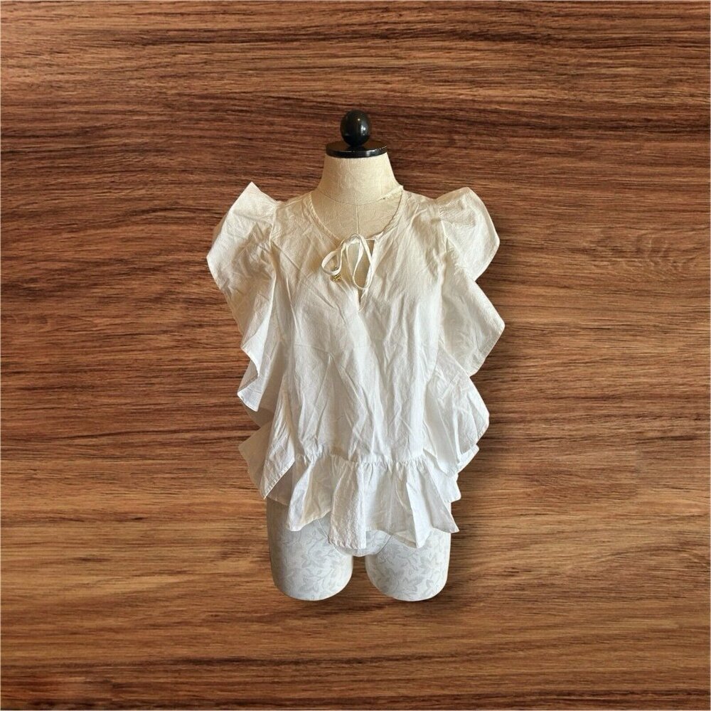 Marie Oliver Women's White Cotton Ruffle‎ Hem & Sleeveless Fairy Boho Sz XS
